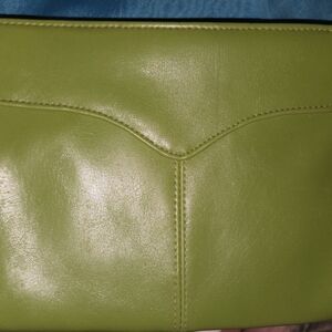Green Leather Clutch Wristlet - Sleek Fold-Over Style